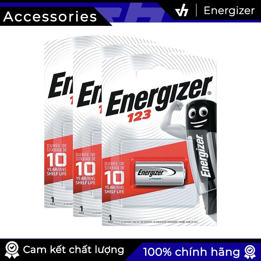 3 Pin Energizer 123 (CR123A) Lithium 3V dùng cho Máy ảnh, Đèn pin, Thiết bị an ninh, Đồ chơi và thiết bị điện tử nhỏ