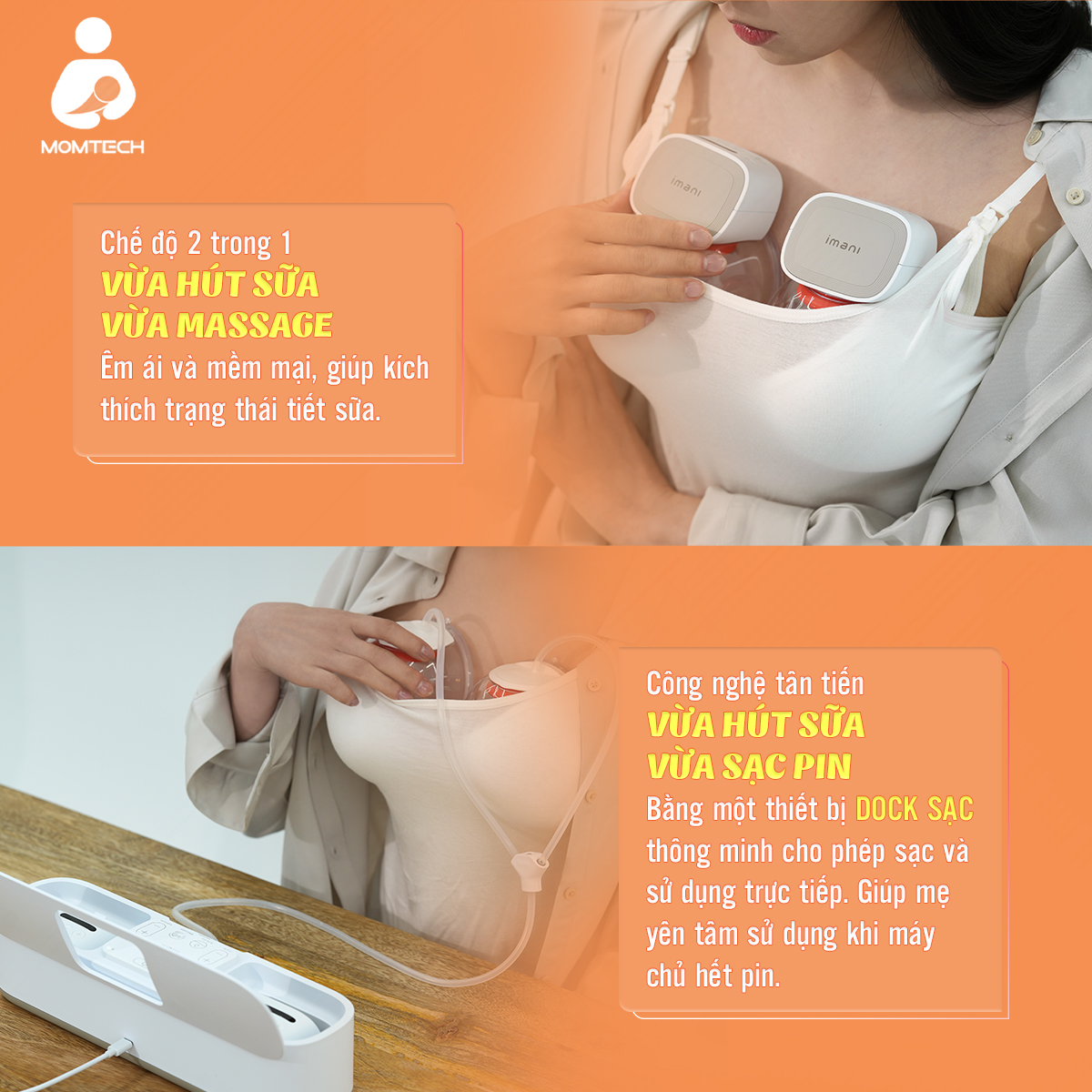 Máy Hút Sữa Không Dây IMANI I2 và I2 PLus Máy Hút Sữa Rảnh Tay 200ml