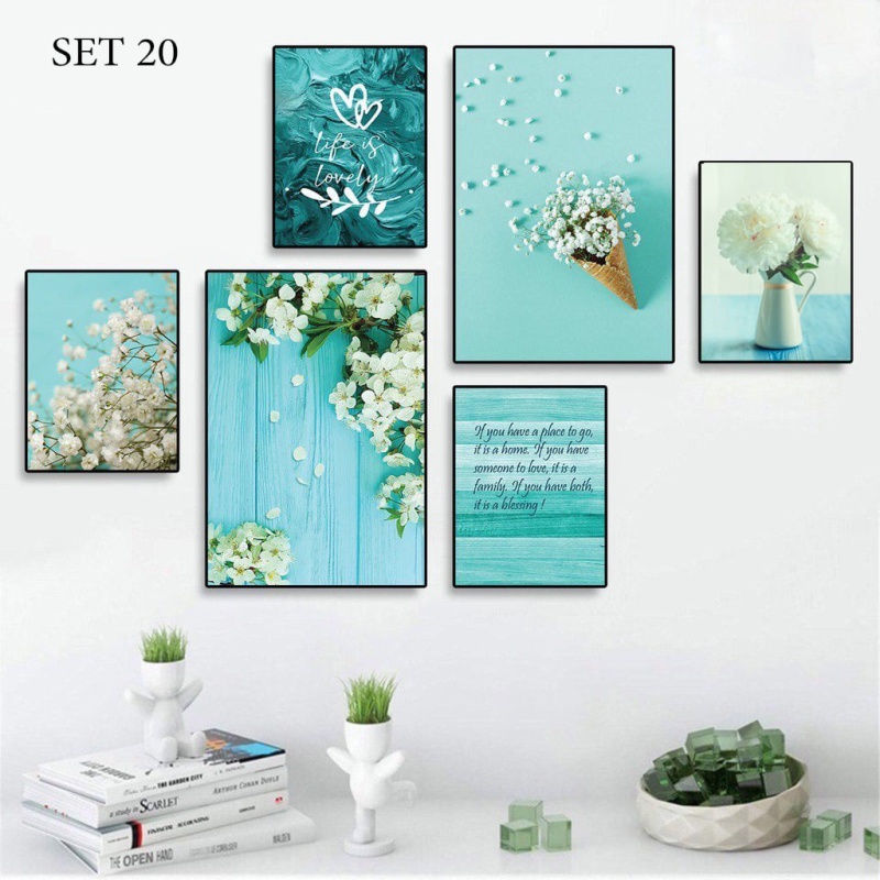 Hot 10 mẫu Bộ 6 tranh hoa treo tường phong cách hiện đại decor nhà, phòng ngủ không cần khoan tường tặng kèm đinh 4 chân