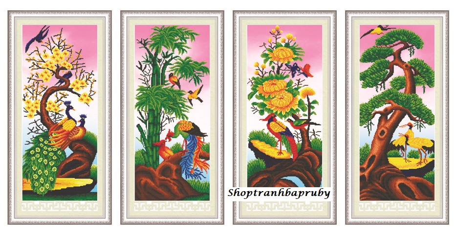 Tranh hêu mai trúc cúc tùng 53372 kích thước 123 x 76 cm
