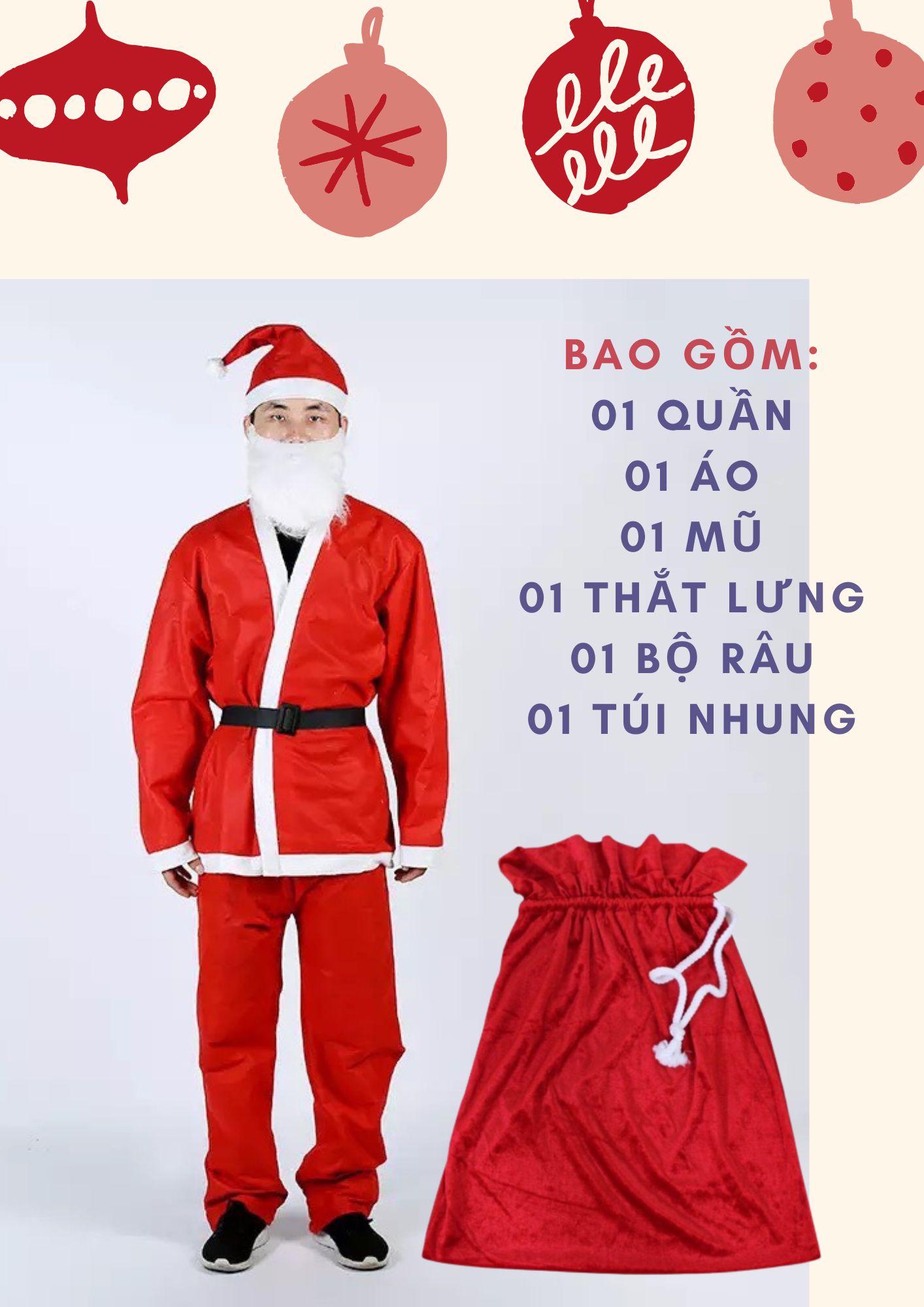 Bộ Quần Áo Ông Già Noel Chất Bông Nỉ