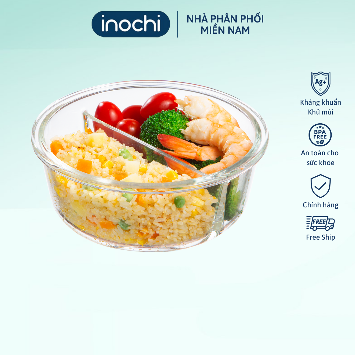 Hộp thuỷ tinh tròn Nikko 950 ml (2 ngăn)