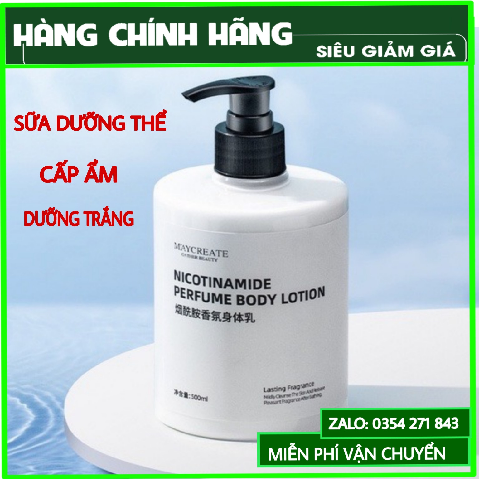 Combo sữa dưỡng thể, sữa tắm dưỡng trắng Niacinamide MayCreate Chính Hãng 500ml