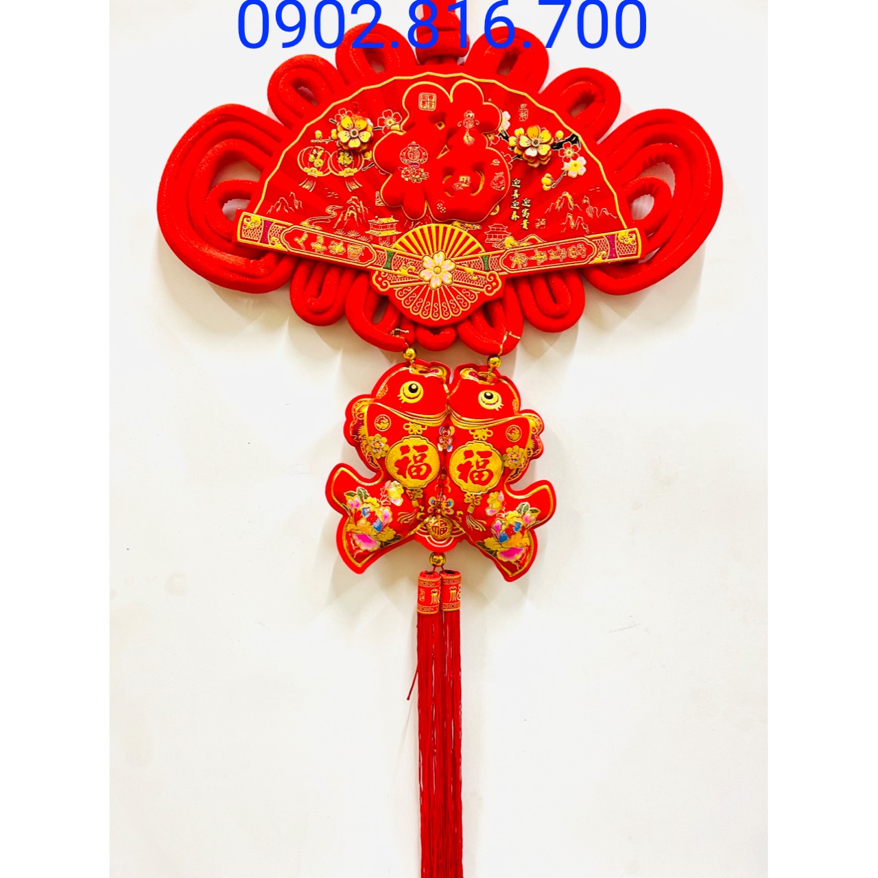 Liễng treo Dây treo hình quạt nhung đỏ phụ kiện trang trí tết