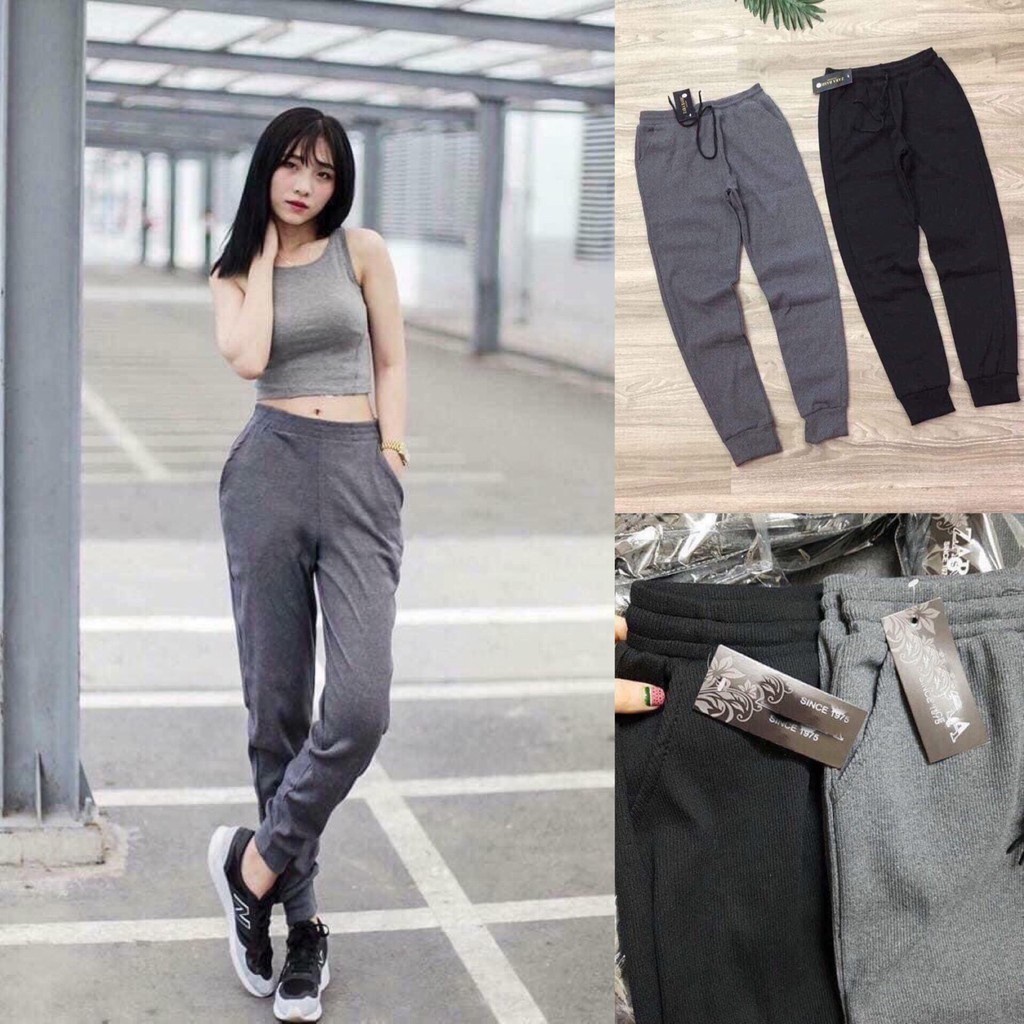Quần nữ Jogger gân Tăm chất dày dặn  bền màu