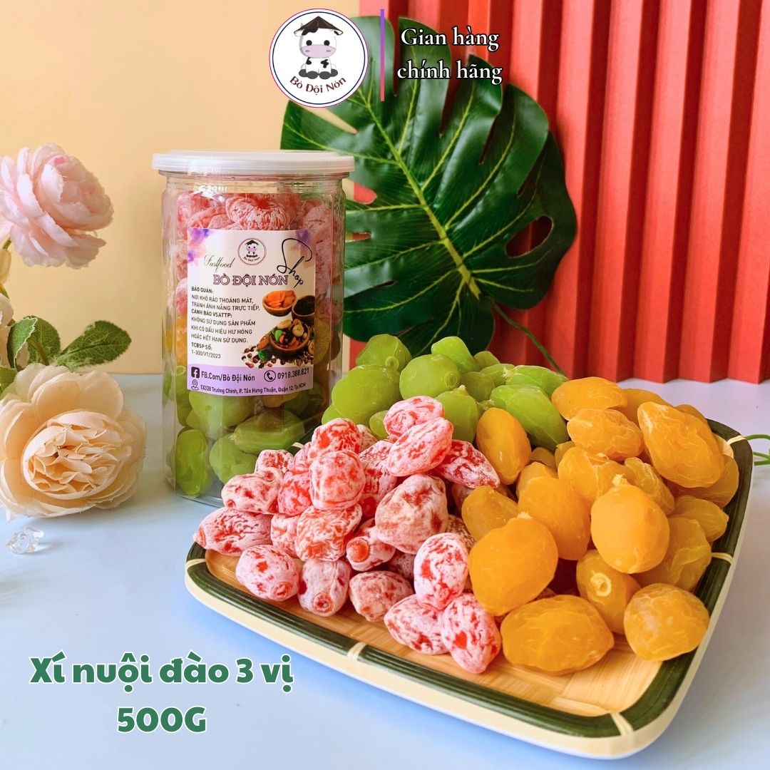 500g Xí Muội Đào Mix 3 Vị Bò Đội Nón