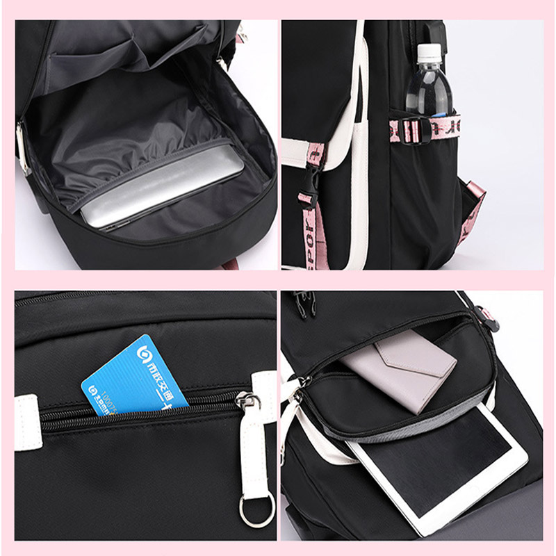 QFDI  Hàn Quốc blackpink cặp đi học cùng ba lô sao phong cách Hàn Quốc Balo tích hợp cổng USB túi nữ mới balo đi chơi du lịch