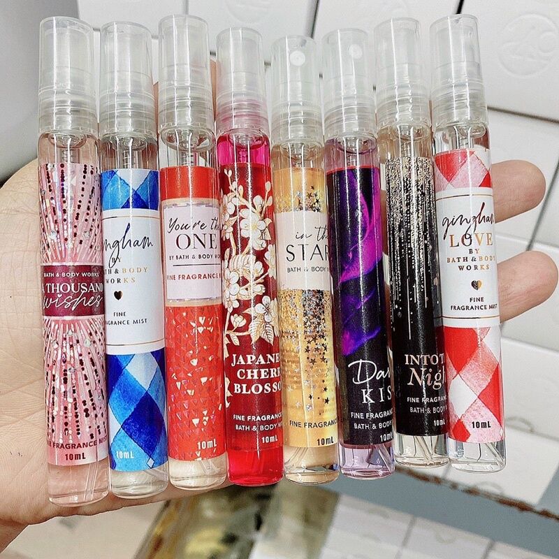 (Không kèm hộp) Set 6 chai nước hoa Body mist BBW chiết chai mini 10ml