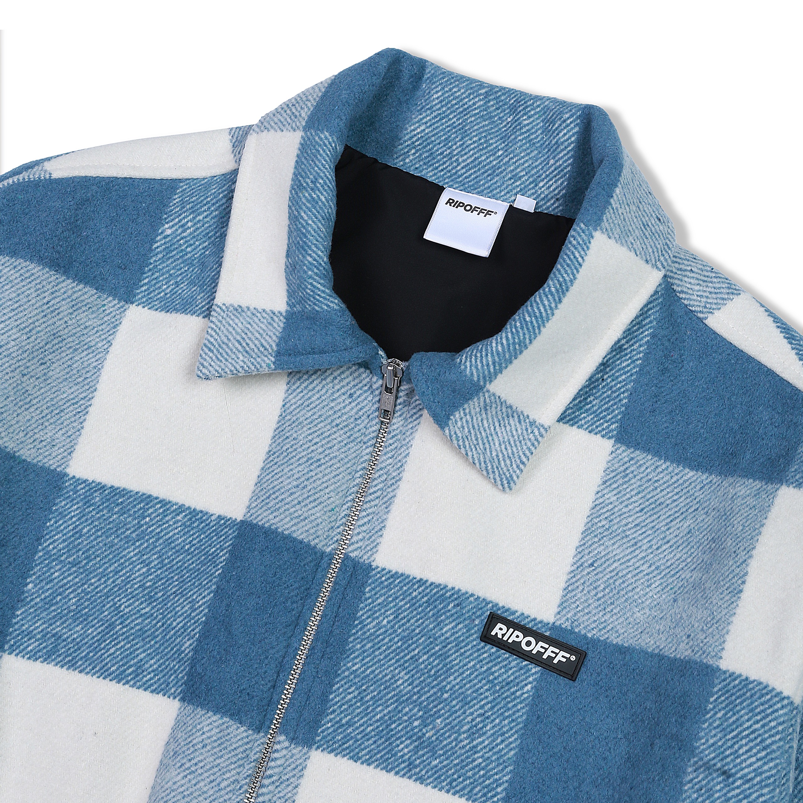 RIPOFFF Checked Zip Jacket - Blue White (Áo khoác tay dài dây kéo vải Wool sọc trắng xanh)