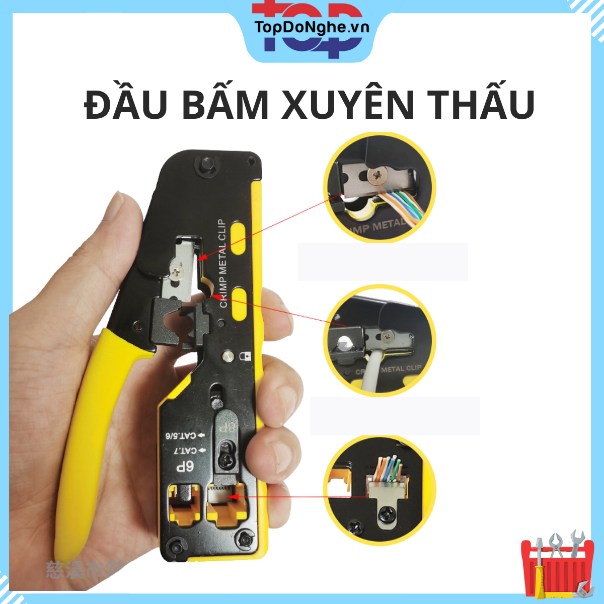 Kìm bấm dây cáp mạng CAT5,6,7 kềm Xuyên thấu và đầu thường nhỏ gọn chính xác rj11 rj45