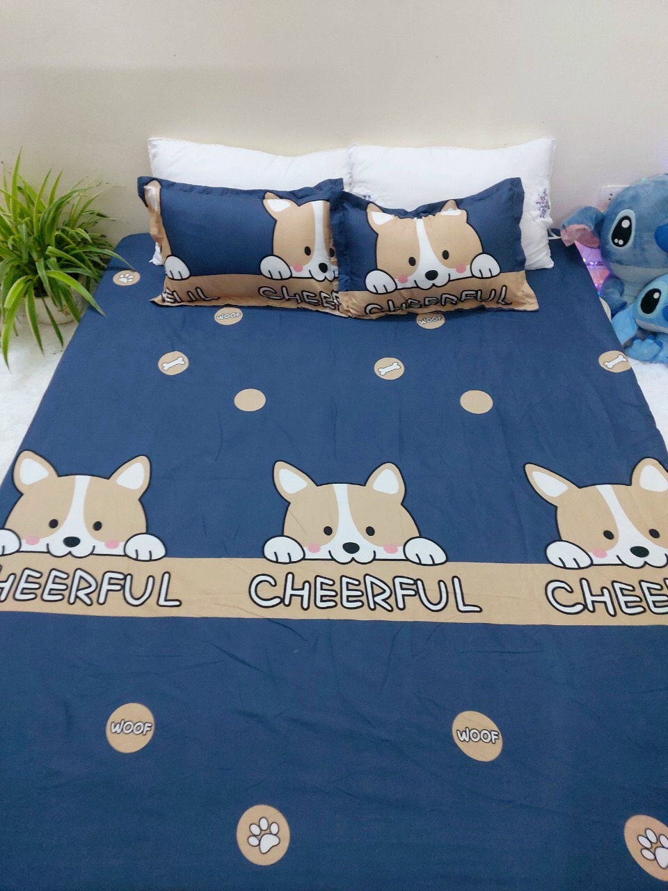 Bộ Chăn Ga Gối Cotton Poly - Hình Cún Xanh ( 3 Món , 4 Món , 5 Món ) NVC Bedding