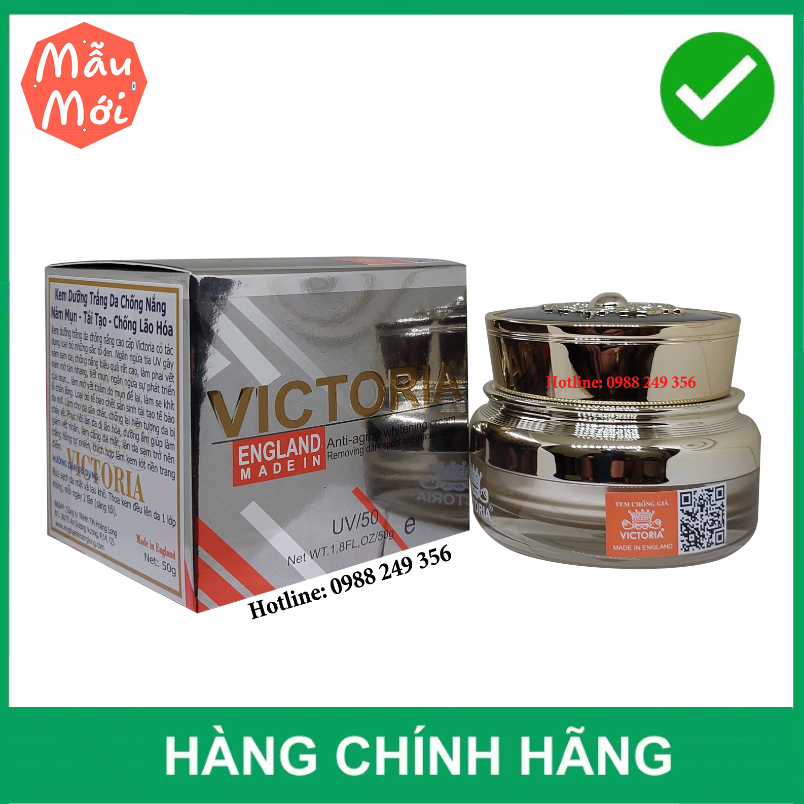 Chính Hãng - Kem Dưỡng Trắng Da Cao Cấp VICTORIA Dành Cho Nam Giới 50g ( Đầy Đủ Tem Mác, Mẫu Mới)