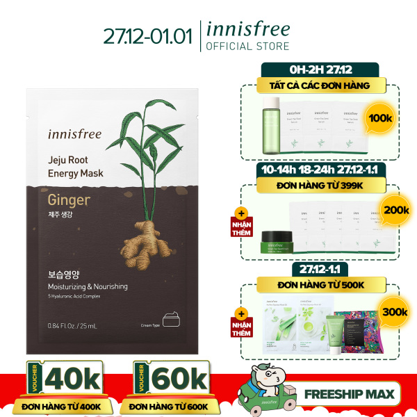 Mặt nạ dưỡng ẩm và nuôi dưỡng da từ gừng Innisfree Jeju Root Energy Mask [Ginger] 25ml nhập khẩu