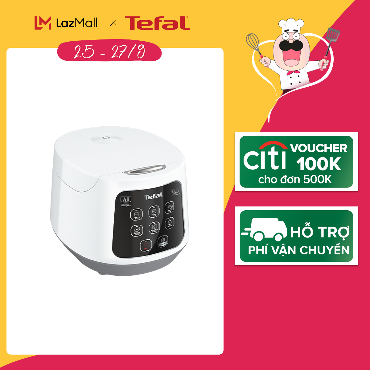 Nồi cơm điện tủ Tefal Easy Rice Compact RK730168 – 1L, 600W – Lòng nồi niêu phủ nhôm chống dính