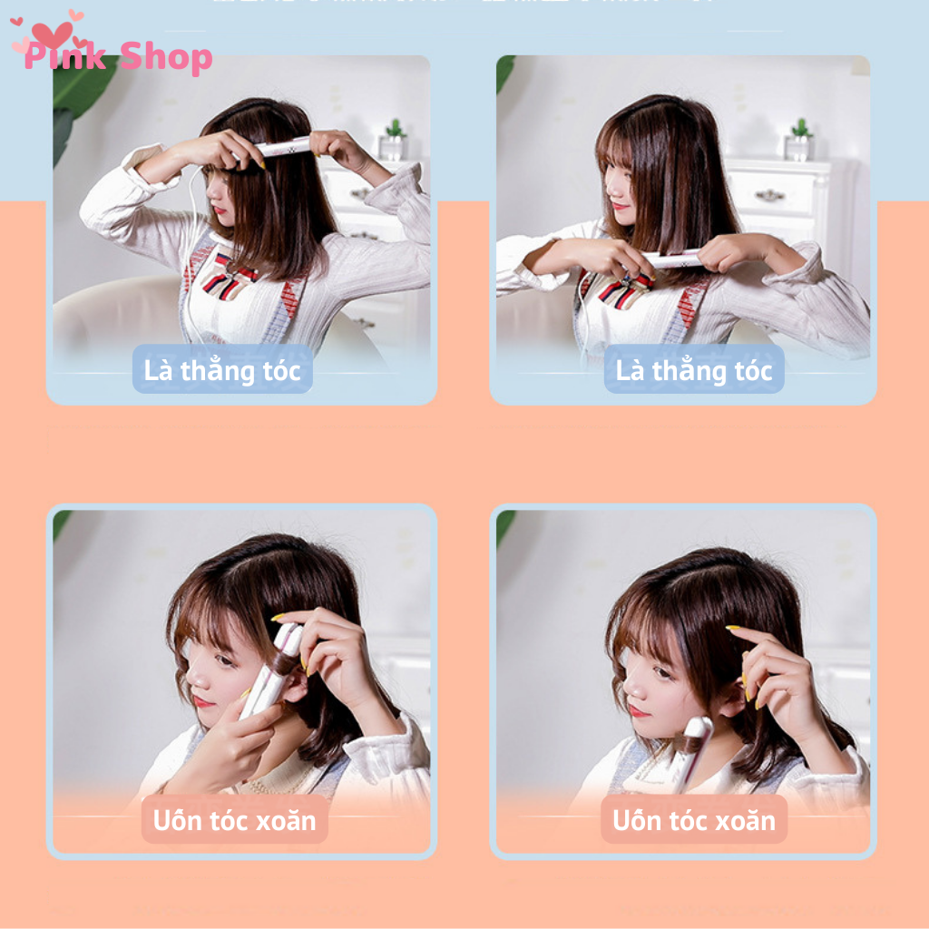 Máy uốn tóc, Máy duỗi tóc mini Pinkshop nhiều chức năng làm xoăn, cụp ép thẳng