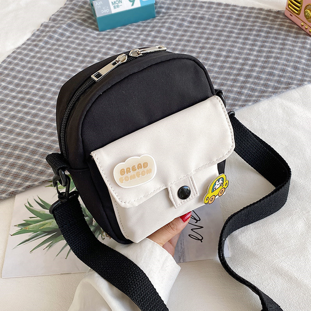 Túi Vải Canvas Đeo Chéo Mini Cho Nữ Cá Tính Kèm 2 Sticker Siêu Dễ Thương Thời Trang Phong Cách Hàn Quốc