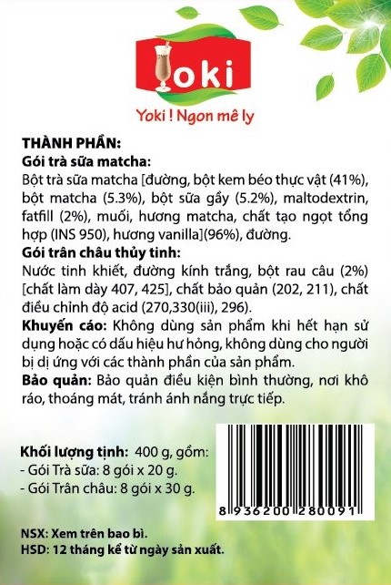[HCM]Trà sữa Matcha trân châu thủy tinh Yoki 400g