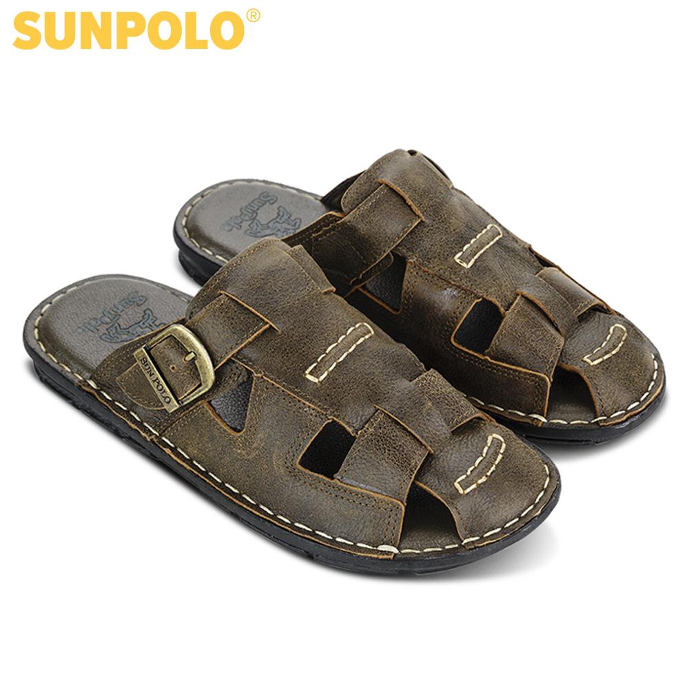 Dép Rọ Nam Da Bò SUNPOLO ABI019 (Đen, Nâu)
