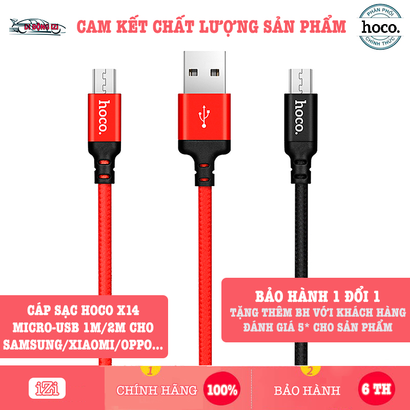 Dây Cáp Sạc Micro-USB Hoco X14 2 Mét Và 1 Mét, SIÊU BỀN Cho Android, Samsung, Xiaomi, Oppo,... [CHÍNH HÃNG]