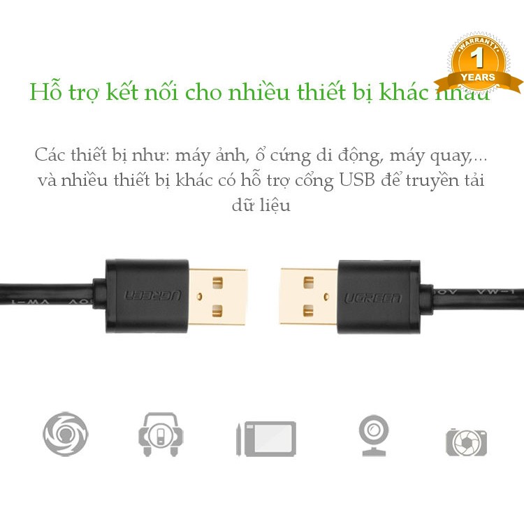 Cáp USB 2.0 UGREEN 30136 Hai Đầu Đực Dài 3m - Hàng