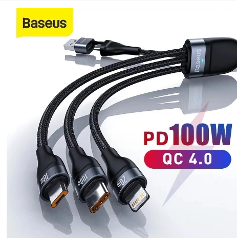 Cáp sạc và truyền data 3 đầu Baseus Flash Series 100W CA2T3 USB/TypeC to Micro/Lightning/TypeC (3 màu tùy chọn)