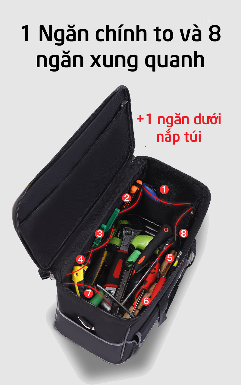 Túi đựng đồ nghề nắp vuông cho thợ điện nước kỹ thuật đế nhựa chống thấm nước chắc chắn