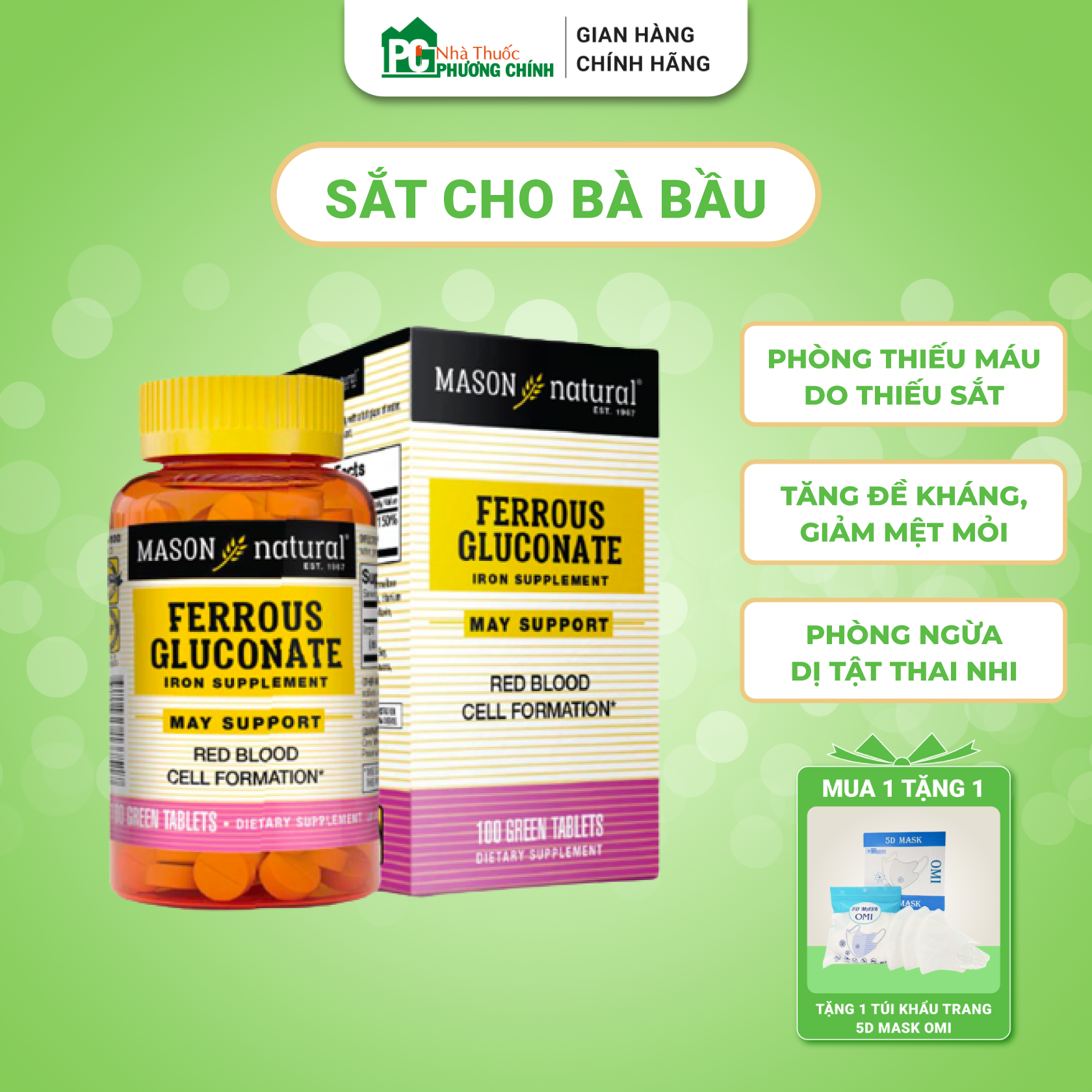 Viên bổ máu mason natural ferrous gluconate - bổ sung sắt, giảm nguy cơ thiếu máu do thiếu sắt