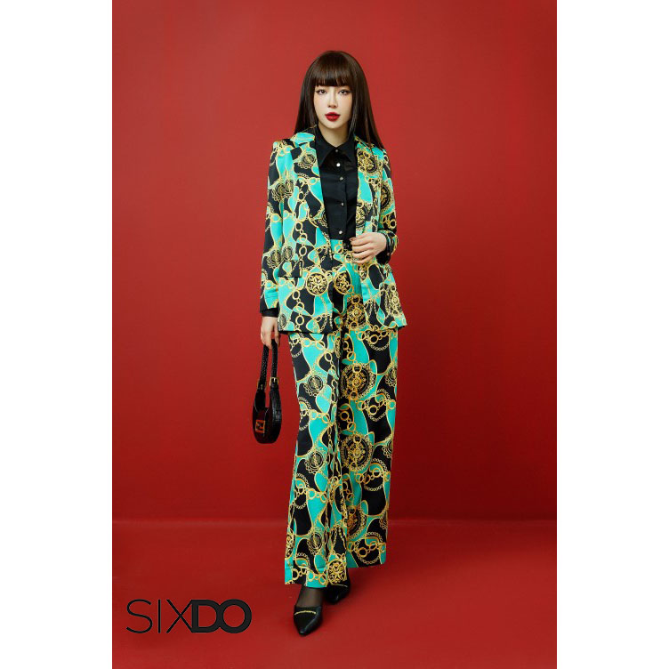 Áo vest nữ lụa họa tiết baroque SIXDO (Black Baroque Print Silk Vest)