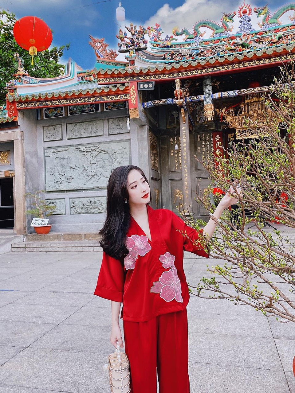 [HCM]Đồ lam đi chùa bộ đi lễ chất lụa phối hoa cao cấp L5