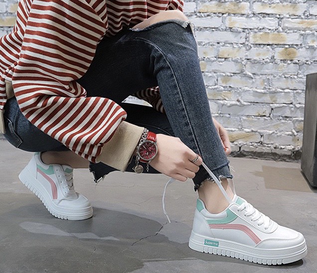 Giày sneakers nữ trắng viền 2 màu thể thao