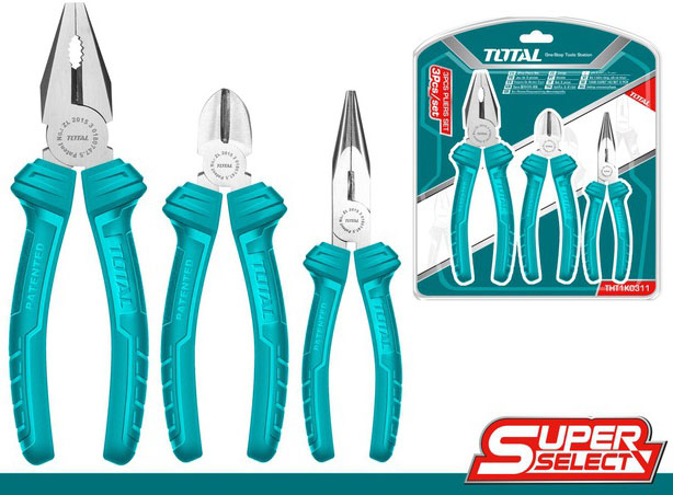 Bộ 3 kìm điện, kìm cắt và kìm mũi nhọn total tht1k0311