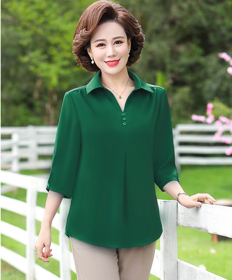 XUKA - ÁO KIỂU TRUNG NIÊN - ÁO QUÝ BÀ CỔ BẺ TAY LỠ VẠT BẦU PHỐI NÚT 2 BÊN TÀ - ÁO KIỂU TRUNG NIÊN  XUKA 3A13 3A02 3A06 3A01