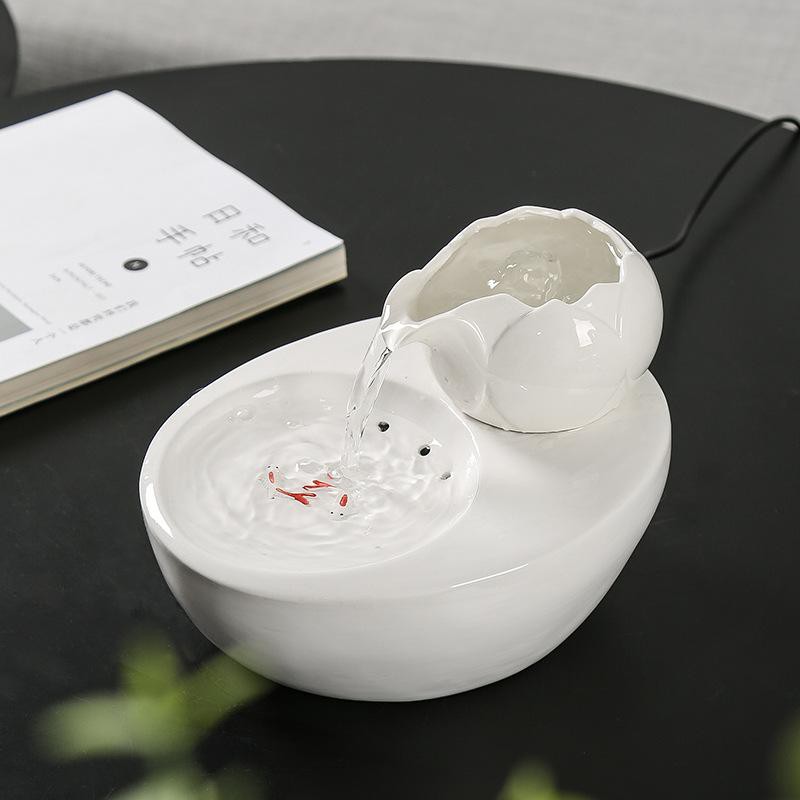 [HCM]Thác Nước Phong Thủy Gốm Sứ Cá Chép Và Sen Trắng Decor