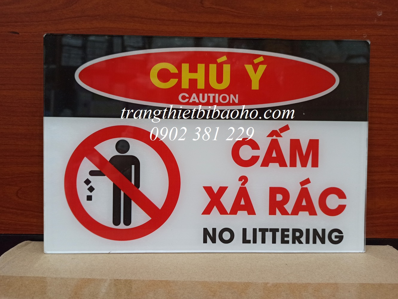 Bảng mica Cấm xả rác kích thước 20 x 30cm