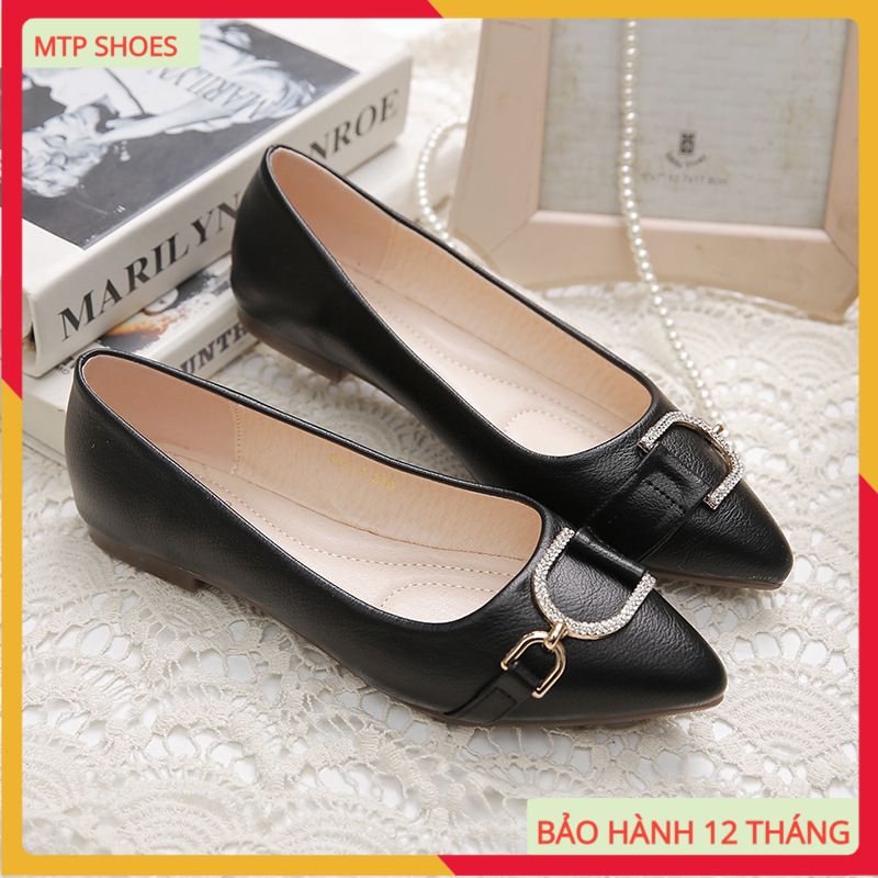 Giày bệt nữ - hài nữ búp bê đính nơ D da mềm