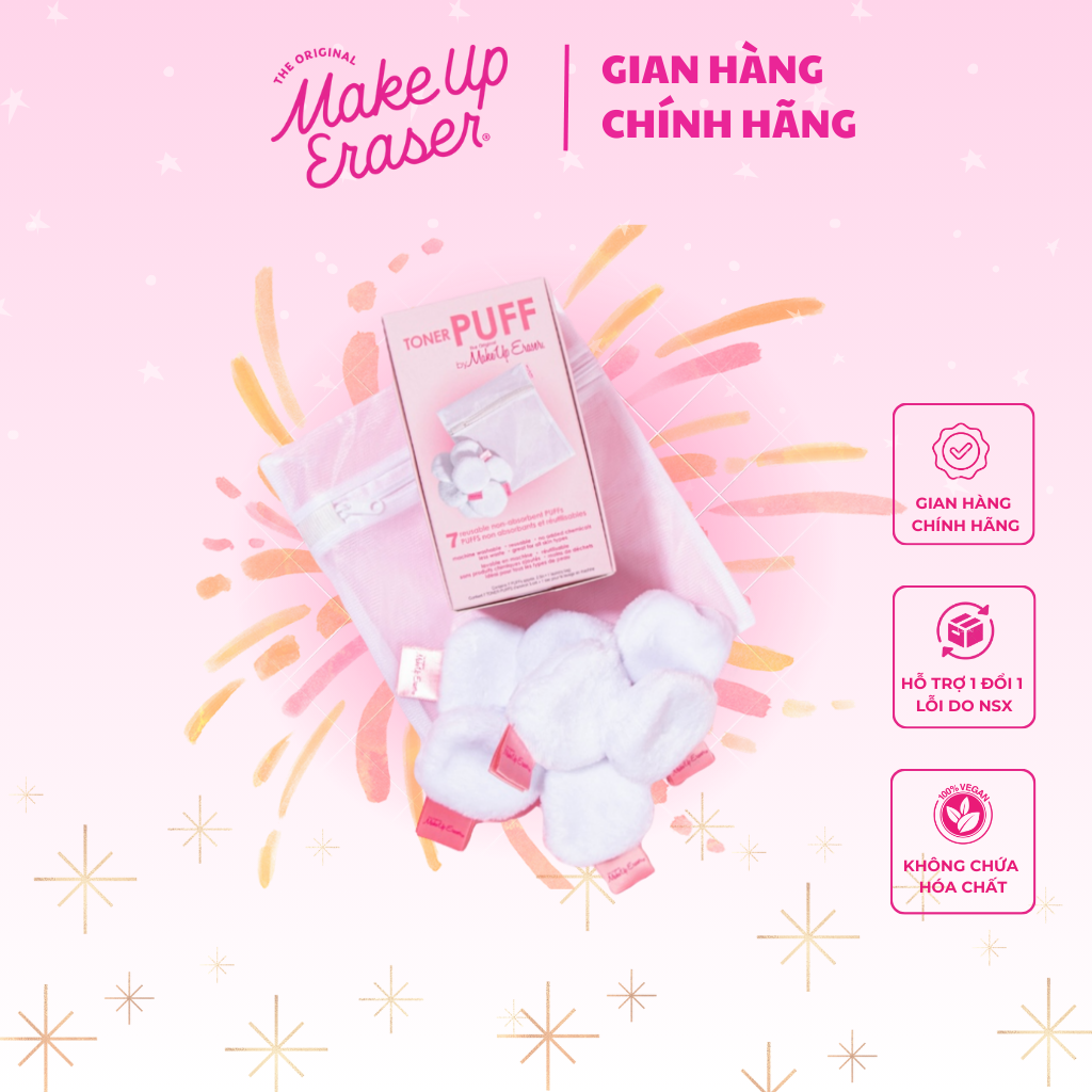 Set 7 Bông thấm toner mềm mịn an toàn cho da Makeup Eraser Toner Puff có thể tái sử dụng nhiều lần