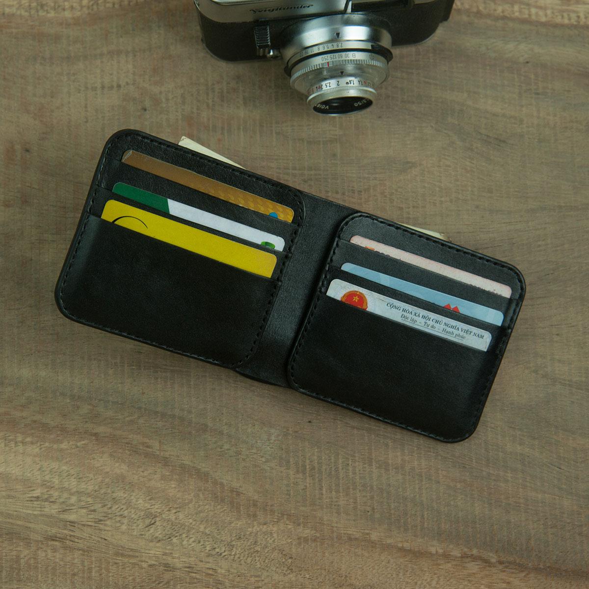 Ví da nam mini - Da bò nhập khẩu - Ví nam DTLeather DT213 (Mầu đen)