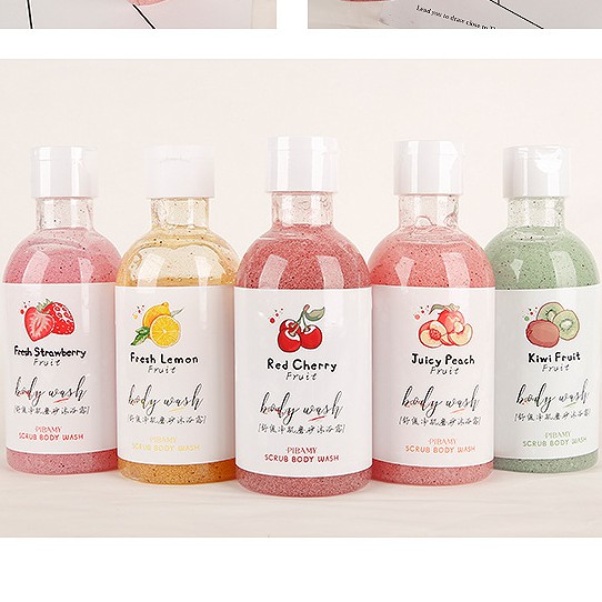 Sữa Tắm Tẩy Tế Bào Chết Chiết Xuất Hoa Quả PIBAMY Fruit Scrub Body Wash 260ml  làm sạch da, tẩy sạch bụi bẩn và tế bào chết toàn thân, đồng thời dưỡng ẩm và dưỡng da mềm mại, mịn màng và sáng hơn.