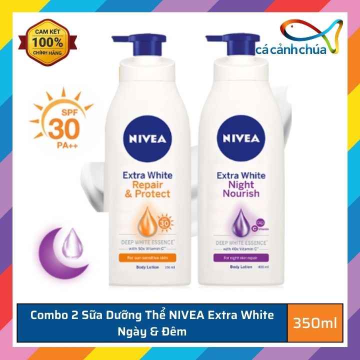 Set of 2 nourishing milk can Nivea extra White Night and Day moisturizing whitening repair sunscreen -Thailand