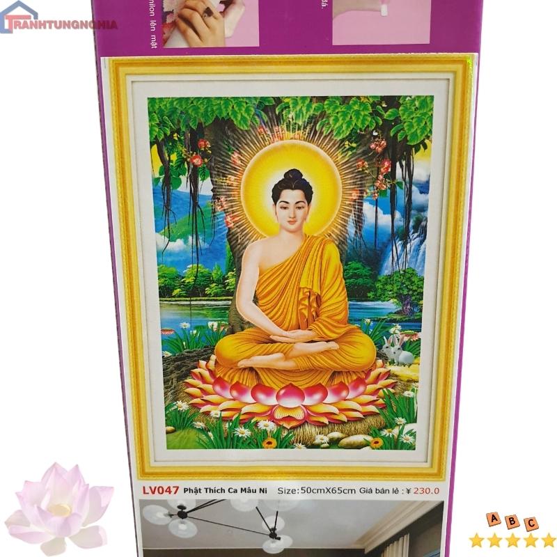 Tranh đính đá ABC, tranh thêu chữ thập phật thích ca mâu ni