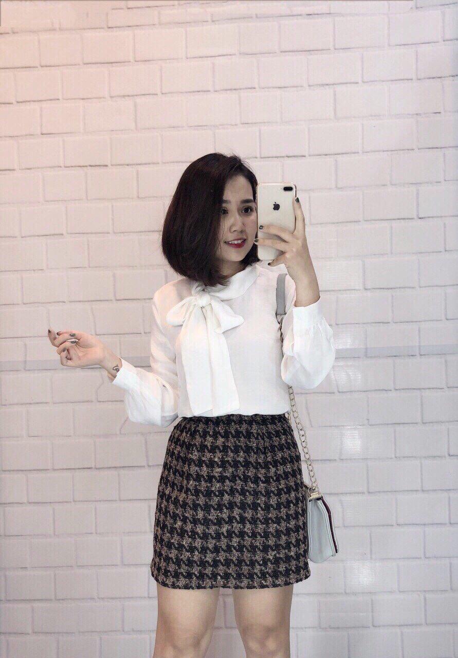 Sơmi công sở nữ thắt nơ cổ, chất lụa tằm, có ảnh thật và clip