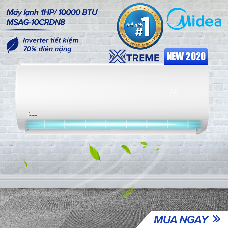 Bảng giá Máy Lạnh Midea Inverter 1HP MSAG-10CRDN8 2020 - Tiết kiệm 70% Điện, Lọc Khuẩn Tới 99.9% - Hàng Phân Phối Chính Hãng Bảo Hành 3 Năm