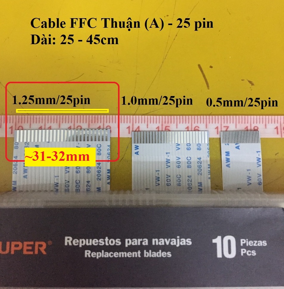 Cable FFC THUẬN (Type A) 1.25mm Dài 20-25cm