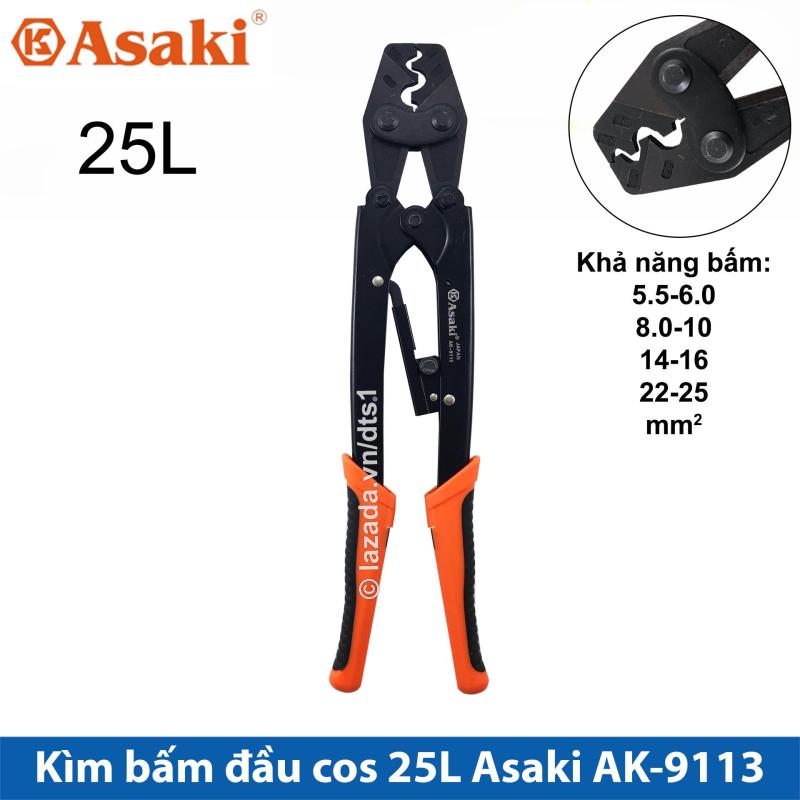 Kìm bấm cos 25L 5.5 - 25mm2 Asaki AK-9113, Kềm bấm cốt 25L (Kìm bấm đầu cote Asaki) Thiết kế theo dạng cộng lực, để tăng lực bấm Đầu kìm chính xác, bấm nhanh, dễ dàng thao tác