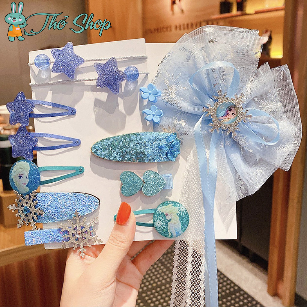Set kẹp tóc nơ tóc elsa sang chảnh cho bé gái