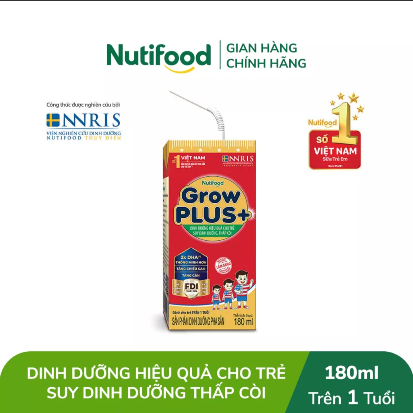 (Mẫu Mới) Thùng 48 Hộp Sữa Pha Sẵn NutiFood Grow Plus+ Suy Dinh Dưỡng 180ml Đỏ.