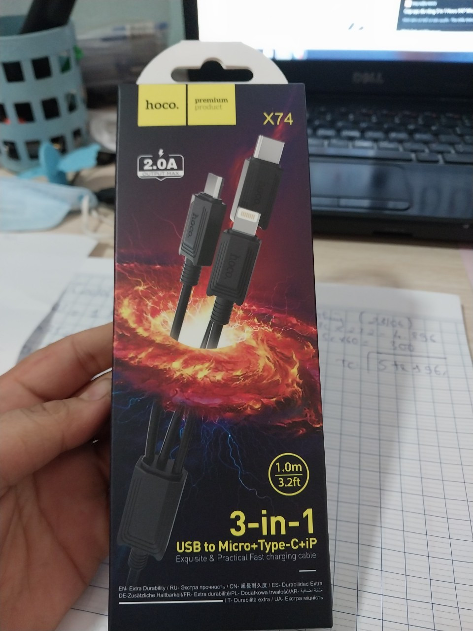 Cáp Sạc Hoco X74 3in1 (IP, Type C, micro) dây dù