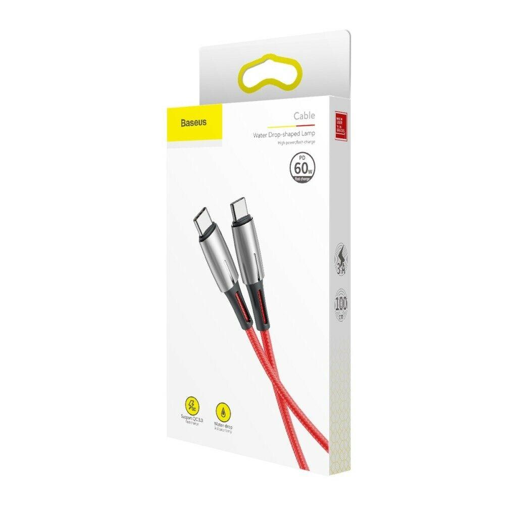 Cáp sạc nhanh & truyền Data Baseus Water Drop-Shaped Lamp C to C Dài 2M (3A, 20V, 60W, Power Delivery, QC3.0 Quick Charge Flash Charge & Data Cable )