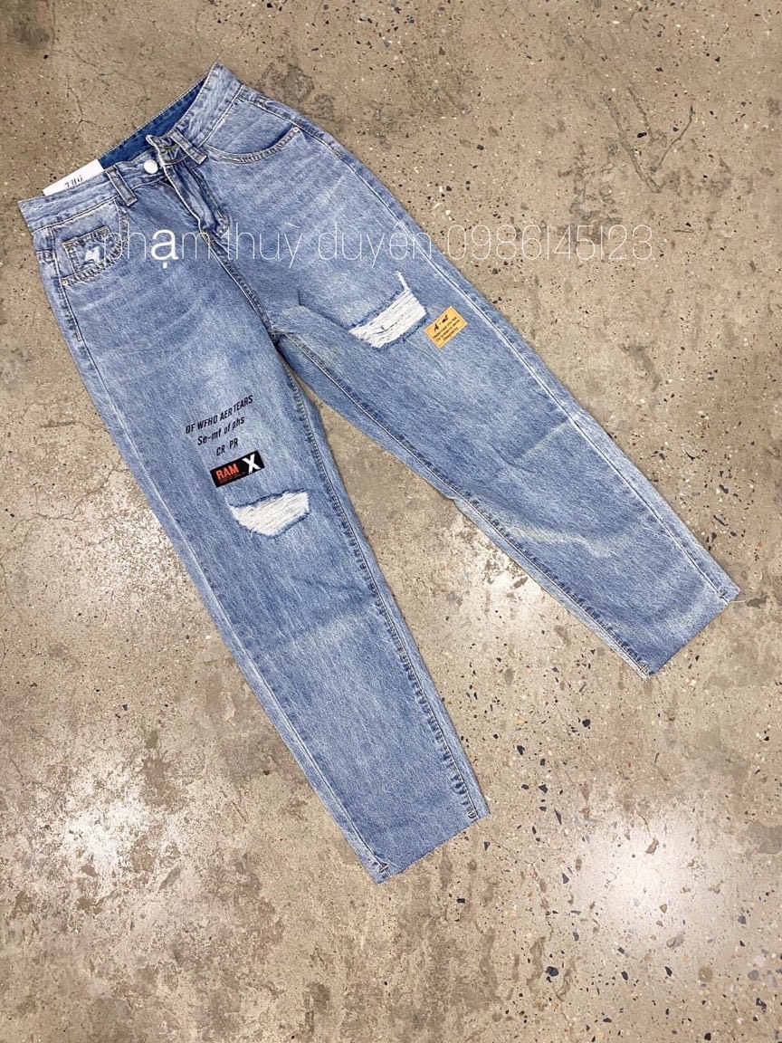 [HCM]QUẦN BAGGY JEAN NỮ MÀU XANH RÁCH GỐI ĐẸP CHẤT BÒ  THỜI TRANG CAO CẤP THỎ TÂY SHOP94 BG03