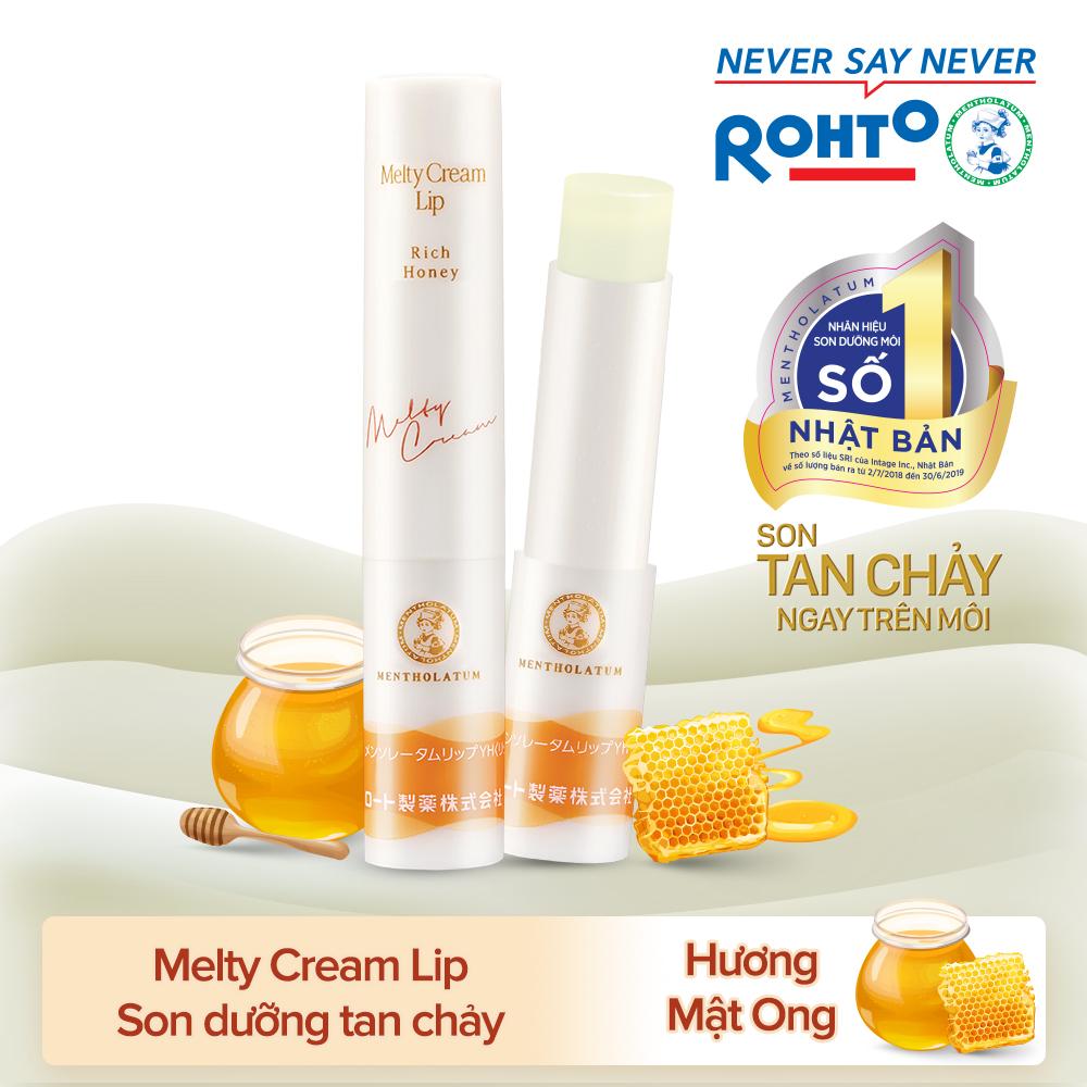Son tan chảy dưỡng môi chống nắng Mentholatum Melty Cream Lip SPF25, PA+++ Rich Honey 2.4g (hương Mật Ong)